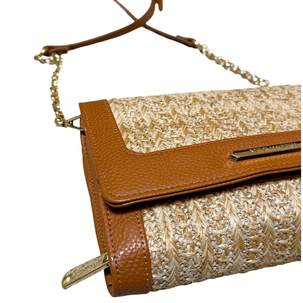 Steve Madden Straw Crossbody Bag Woven Picnic Summer Camel Boho‎ Coastal Minimal